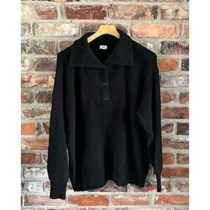 Aerie Black Waffle Knit Lounge Collared Sweatshirt Sweater Top, M